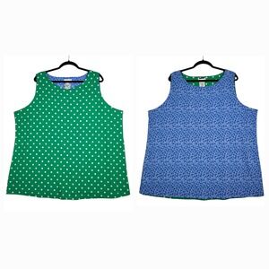 Susan Graver Liquid Knit Reversible Tank Top 3X Kelly Green Blue Sleeveless Dots